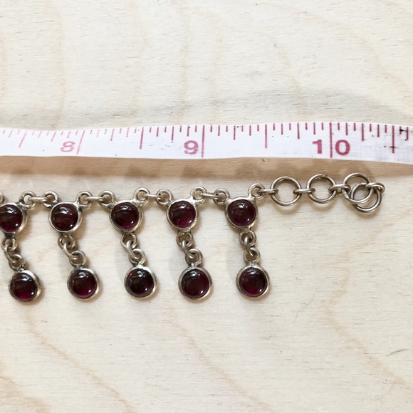 VINTAGE ANKLET Sterling Silver with 38 Garnet Cabochon Gemstones 10" EUC - Picture 5 of 5